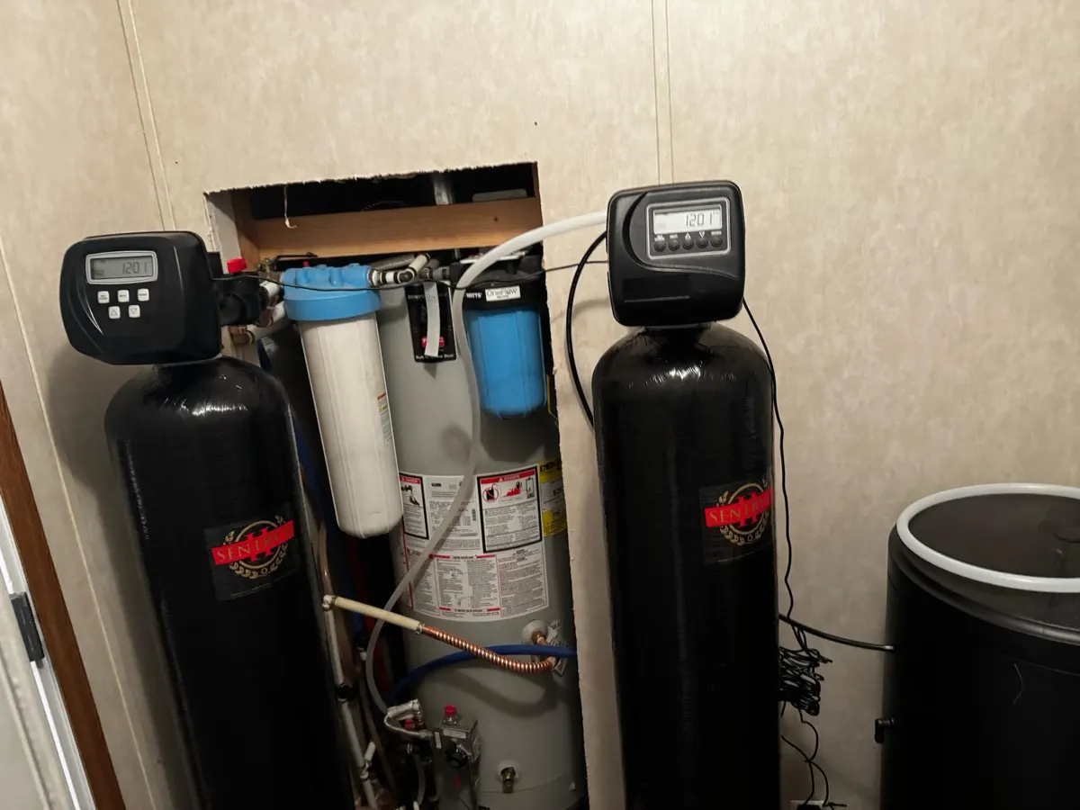 Water softener, sediment filter and carbon tank installed side by side